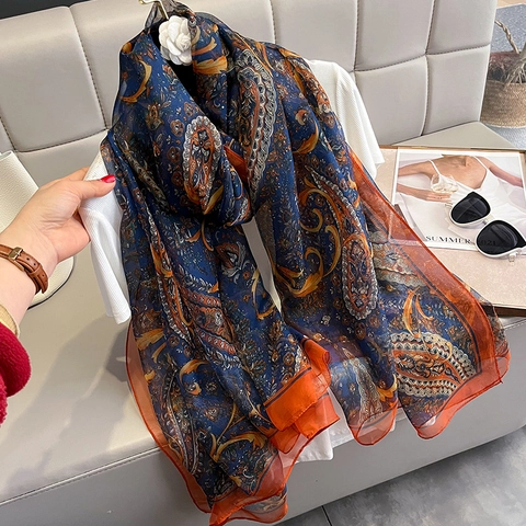 Sciarpa Lunga Leggera Donna Motivo Paisley Scialle Protezione Solare Spiaggia Stile Bohemien Accessorio Vintage