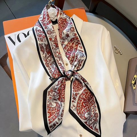 Schmale Schmale Schal KunstSatin Satin Paisley Druck Französischer Stil Haarband Tasche Griff Wickel Für Frauen
