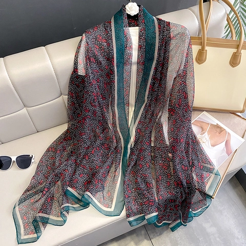 Sciarpa Chiffon Donna Scialle Stampa Floreale Foglia Pois Leggero Protezione Solare Spiaggia Estate Viaggio