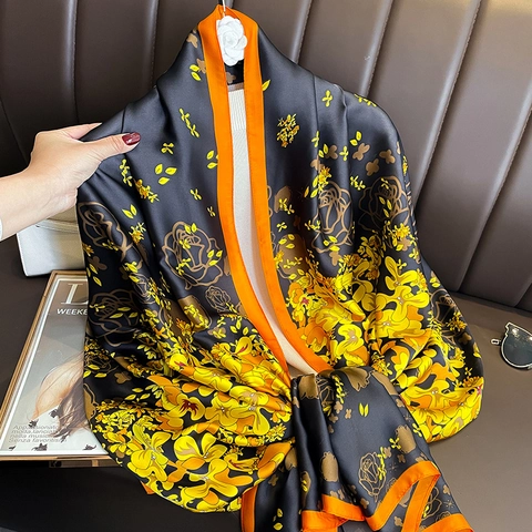 Sciarpa In Finta Raso Con Stampa Floreale Grande Scialle In Raso Elegante Da Donna Primavera Autunno Avvolgente Lunga