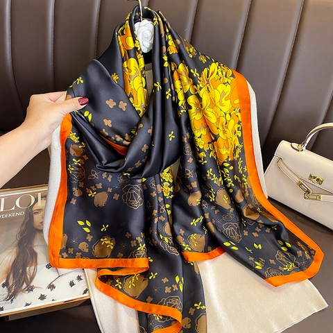 Sciarpa In Finta Raso Con Stampa Floreale Grande Scialle In Raso Elegante Da Donna Primavera Autunno Avvolgente Lunga