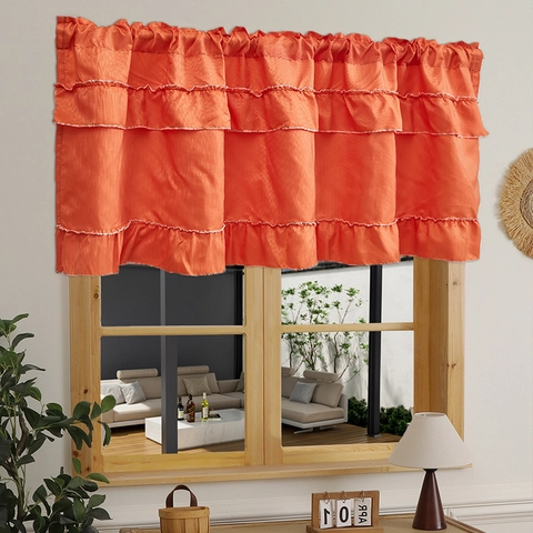 American Vintage Ruffled Coffee Curtain Polyester Tiered Ruffle Valance Rod Pocket Short Curtain For Kitchen Home Decor