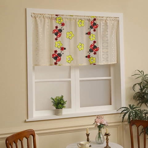 Coffee Curtain Lace Embroidered Half Window Valance Ladybug Butterfly Mushroom Patterns Kitchen Cafe Decor Nordic Vintage