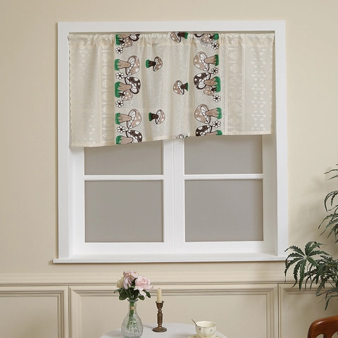 Pastoral Style Embroidered Coffee Curtain Mushroom Butterfly Ladybug Hollow Lace Short Window Half Curtains For Kitchen