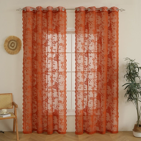 French Vintage Rose Lace Curtains Floral Scalloped Edge Light Filtering Window Treatment Panels Romantic Home Decor