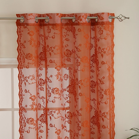 French Double Layer Lace Rose Pattern Curtains Vintage Semi Sheer Polyester Window Drapes For Bedroom Kitchen Home Decor
