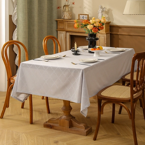Rectangle Tablecloth Jacquard Polyester Geometric Trellis Pattern Dustproof Heat Resistant Simple Ins Style Table Cover