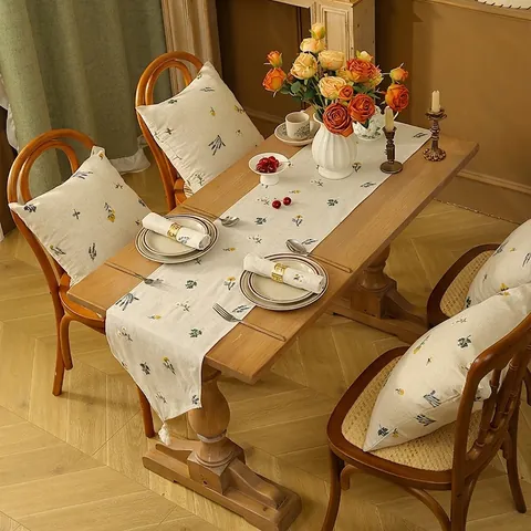 Chemin De Table En Lin Brodé Épis De Blé Pastoral Avec Glands Décor De Table Rustique Pour Salle À Manger Maison