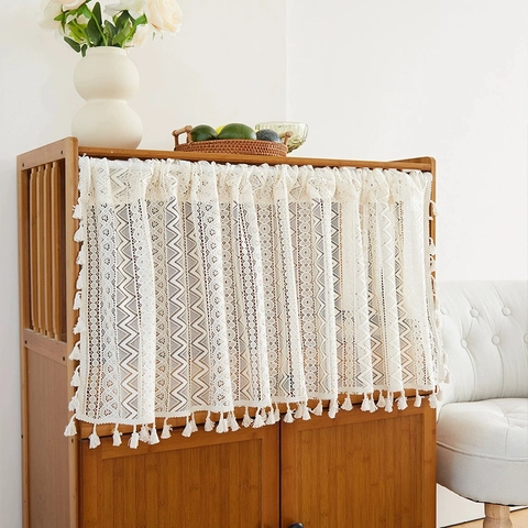 Boho Spitze Kaffee Vorhänge Quaste Amerikanischen Stil Ausgehöhlt Schabracke Für Küche Fenster Tür Schrank Dekor Polyester