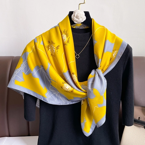 Sciarpa Quadrata Grande Con Stampa Floreale Da Donna Sensazione Di Raso Satinata Scialle Di Moda Accessorio Avvolgente Stampato Elegante