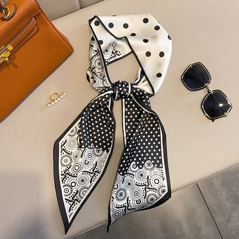 Sciarpa Lunga Stretta A Pois E Righe E Anello Di Künstliche Perle Lega Poliestere Raso Neckerchief Donna Borsa Manico Capelli