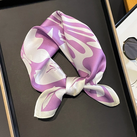 Elegant Mulberry Satin Square Scarf Floral Butterfly Print Satin Neckerchief Women Fashion Head Scarf Shawl Wrap