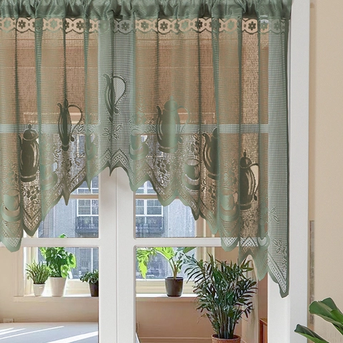 Französischer Stil Spitze Durchbrochen Café-Vorhang Blumen Teekanne Muster Wellenkante Halbe Vorhang Für Küche Schlafzimmer Fenster Deko