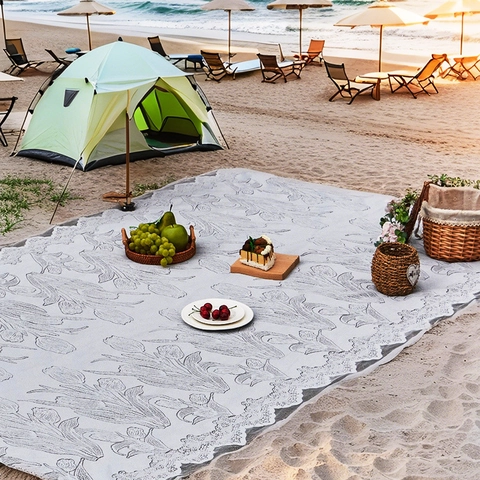 Coperta Da Picnic Poliestere Jacquard Motivo Tulipano Bordo In Pizzo Tappetino Da Campeggio All Aperto Spiaggia Stile Ins