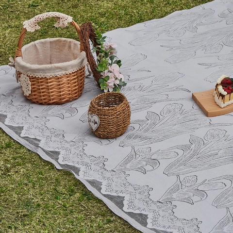 Coperta Da Picnic Poliestere Jacquard Motivo Tulipano Bordo In Pizzo Tappetino Da Campeggio All Aperto Spiaggia Stile Ins