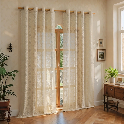 Cortinas Transparentes de Encaje de Poliéster Bordado Floral Modernas Cortinas de Tul Translúcido para Dormitorio Balcón