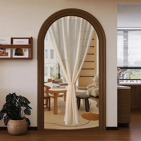 Cortina de Puerta de Encaje Bohemio Bordado Calado Vintage Blanco Crema Divisor de Habitación Panel de Malla de Poliéster