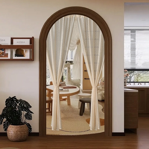 Cortina de Puerta de Encaje Bohemio Bordado Calado Vintage Blanco Crema Divisor de Habitación Panel de Malla de Poliéster