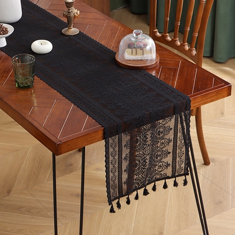 Runner da Tavola Vintage Stile Americano In Pizzo Traforato Con Nappe Per Sala Da Pranzo Matrimonio Festa Casa
