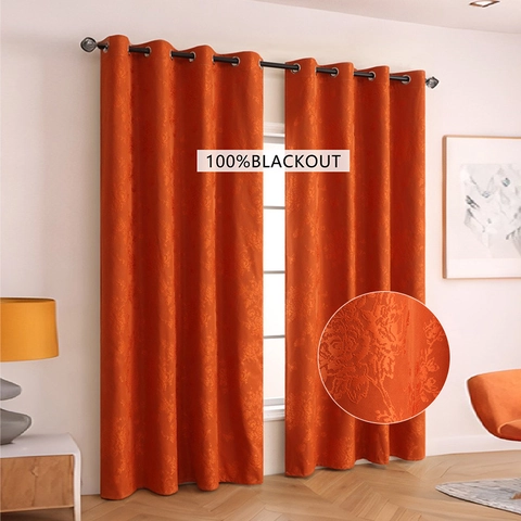 Cortinas Opacas Jacquard Patrón Floral Poliéster Ojales Oscurecimiento De Habitación Para Dormitorio
