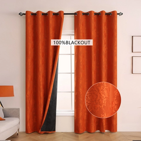 Cortinas Opacas Jacquard Patrón Floral Poliéster Ojales Oscurecimiento De Habitación Para Dormitorio