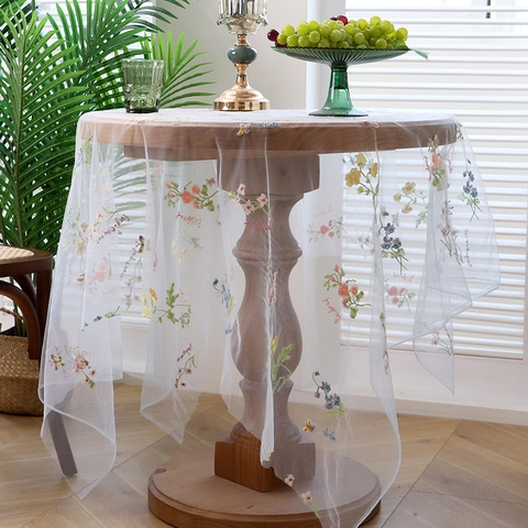 Blumen Schmetterling Stickerei Netz Tischdecke Pastoraler Französischer Stil Spitze Tischdecke Für Runde Quadratische Tische