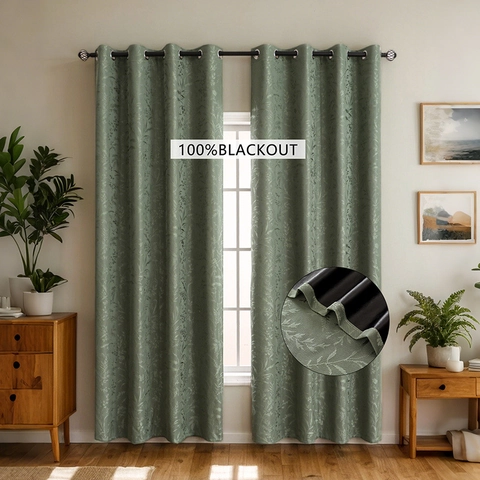 Verdunkelungsvorhänge Polyester Jacquard Botanisches Blattmuster Ösen Vorhang Thermoisoliert Für Wohnzimmer Schlafzimmer