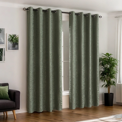 Verdunkelungsvorhänge Polyester Jacquard Botanisches Blattmuster Ösen Vorhang Thermoisoliert Für Wohnzimmer Schlafzimmer