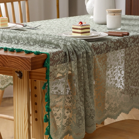 Mantel de Encaje Floral Pastoral Francés Con Borlas Jacquard Poliéster Rectangular Antipolvo Funda de Mesa Hogar