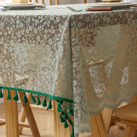 Blumen Spitze Tischdecke Polyester Hohl Mit Quastenrand Französisch Vintage Pastoral Home Esszimmer Dekoration