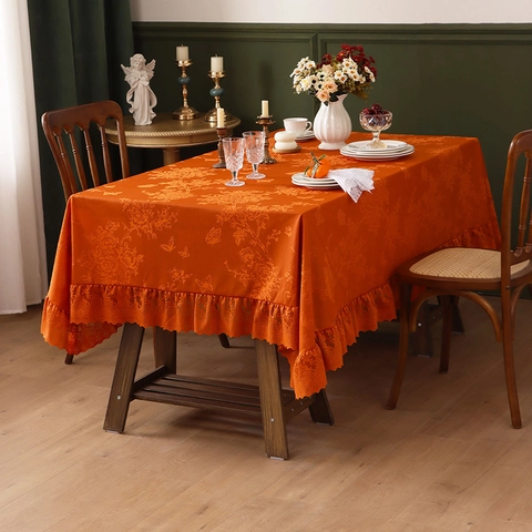 Tovaglia Jacquard Floreale Vintage Americana Con Volant in Pizzo Rettangolare Ispessita Per Cucina Sala Da Pranzo