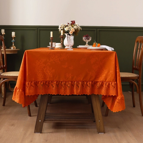 Tovaglia Jacquard Floreale Vintage Americana Con Volant in Pizzo Rettangolare Ispessita Per Cucina Sala Da Pranzo