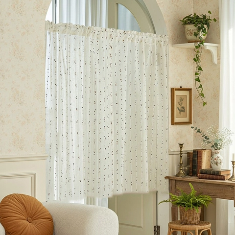 Vintage Japanse Stijl Polyester Deurgordijn Met Gekleurde Pompons Roede-pocket Half Gordijn Voor Keuken Slaapkamer Decoratie