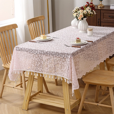 Mantel de Encaje Pastoral Francés Cubierta de Mesa de Poliéster Jacquard Floral Bordado Con Borlas Para El Hogar