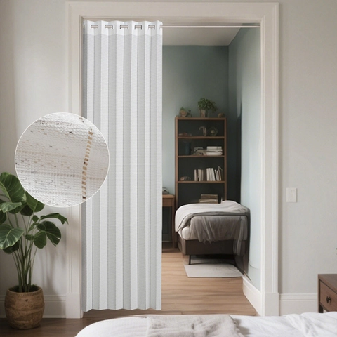 Japanese Style Folding Door Curtain White Polyester Accordion Pleated Space Partition Privacy Screen Grommet Top Room Divider