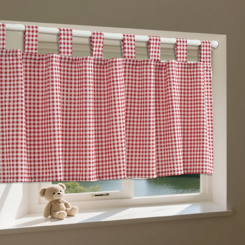 Moderne Tende da Caffè a Quadretti Gingham in Misto Cotone Poliestere con Passanti Tende Corte per Cucina Camera da Letto Bagno