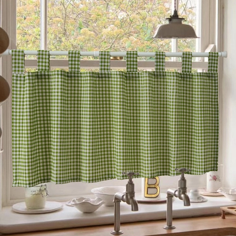 Tende da Caffè Moderne a Quadretti Gingham in Cotone Poliestere con Linguette Mantovana per Cucina Bagno Casa