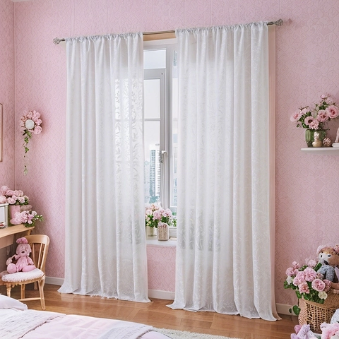 Lace Sheer Curtains Floral Jacquard Rod Pocket Window Voile Drapes For Living Room Bedroom Vintage Home Decor