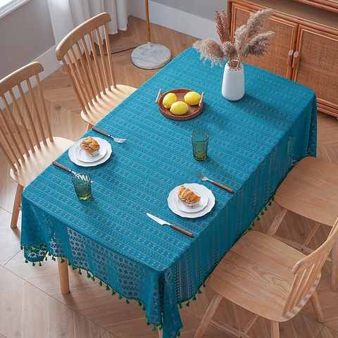 Tovaglia Rettangolare In Pizzo Intagliato Poliestere Antipolvere Con Nappe Per Tavolo Da Pranzo Tavolino Arredo Nordico