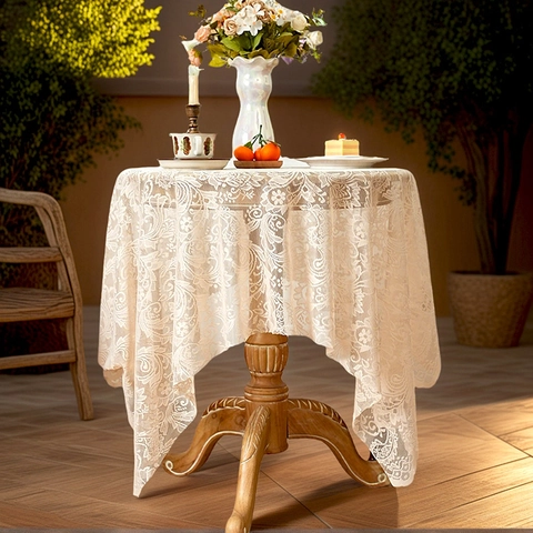Franse Stijl Kant Tafelkleed Bloemen Opengewerkt Elegant Decoratief Tafelkleed Voor Dineren Bruiloft Feest Thuis Decor