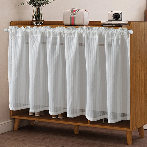 White Vertical Striped Cafe Curtains Semi Transparent Polyester Short Window Curtain For Kitchen Cabinet Bedroom Modern Style Home Decor