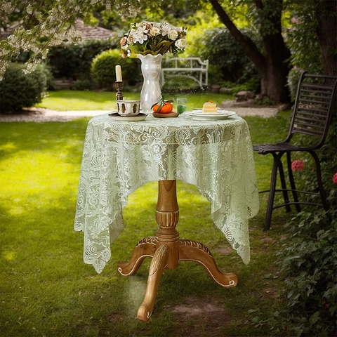 Französische Vintage Spitze Tischdecke Hohlblumen Wellenrand Dekorative Esszimmer Couchtisch Decke Waschbar Polyester