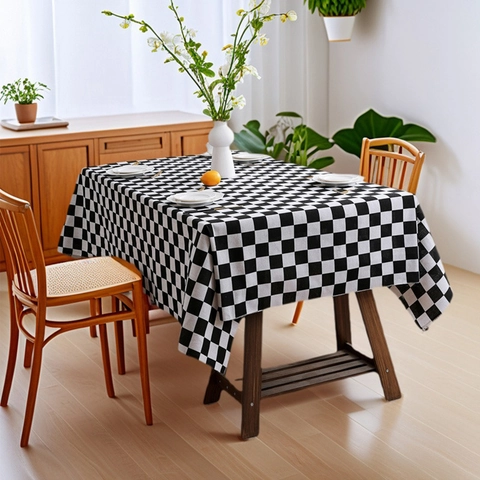 Schachbrett Tischdecke Polyester Baumwolle Leinen Textur Rechteckig Staubdichte Tischabdeckung Für Esszimmer Küche Haus Dekor