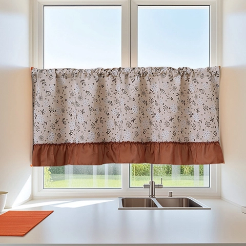 Vintage Floral Coffee Curtain Polyester Small Window Treatment With Ruffle Hem American Pastoral Kitchen Bathroom Door Curtain