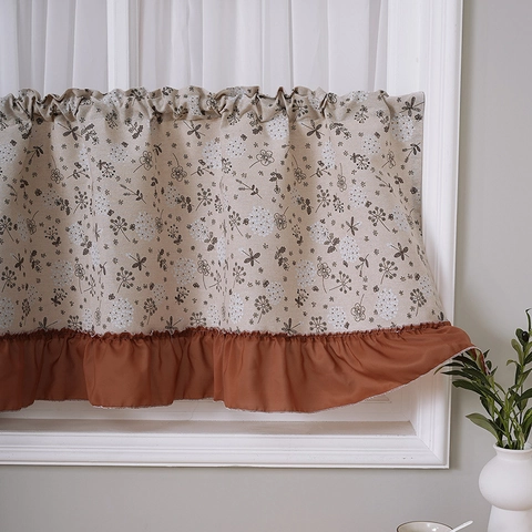 Vintage Floral Coffee Curtain Polyester Small Window Treatment With Ruffle Hem American Pastoral Kitchen Bathroom Door Curtain