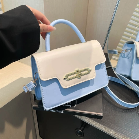 Borsa A Tracolla In Pelle PU Patchwork Piccola Borsa A Mano Quadrata Con Manico Superiore Tracolla Regolabile Moda Donna