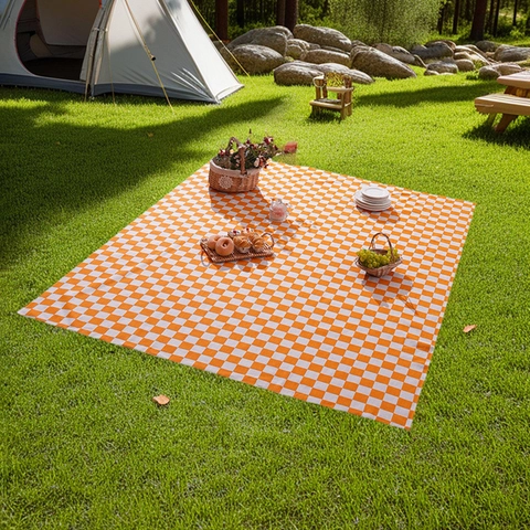 Outdoor Picnic Mat Waterproof Gingham Blanket Portable Polyester Rug For Camping Beach Park Pastoral Style