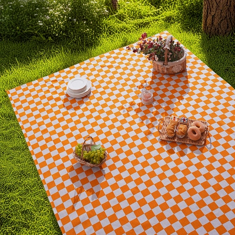 Outdoor Picnic Mat Waterproof Gingham Blanket Portable Polyester Rug For Camping Beach Park Pastoral Style