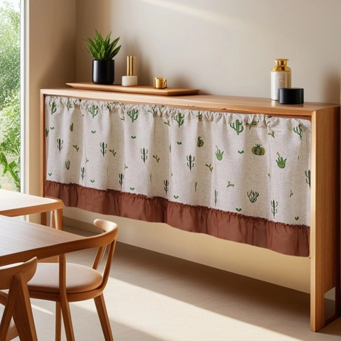 Cabinet Curtain Linen Cotton Cafe Short Curtains Cactus Pineapple Embroidery Ruffled Hem Pastoral Style Dustproof Cover