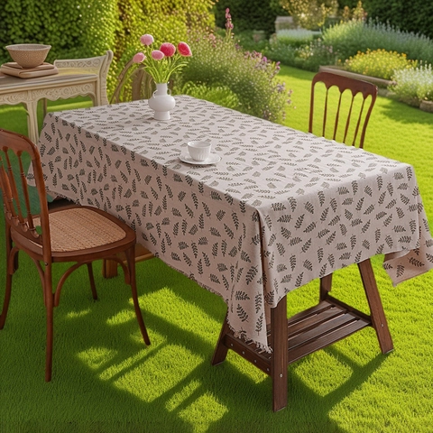 Willow Leaf Print Tablecloth Cotton Linen Blend Tassel Fringe Rectangle Pastoral Forest Style Table Cover Dustproof Decor